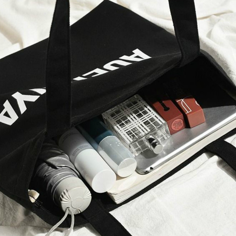 Iepirkumu somas sievietēm ar rāvējslēdzēju, burtu drukāšana, eleganta, liela ietilpība, atpūta, ikdienas veikals, soma Audekls, atkārtoti lietojams eko šoferis Harajuku