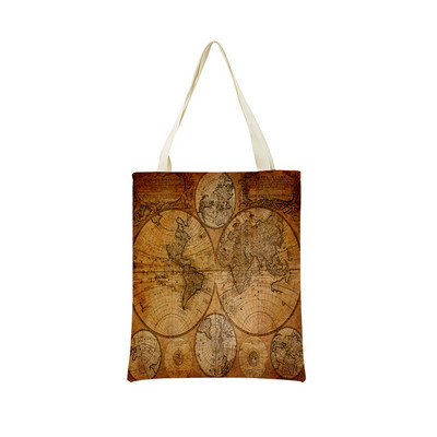 Vintage stara karta s uzorkom Market ECO torba za kupnju Dvostrani print dizajn Prijenosna ručna torba Sklopiva vanjska praktična pohrana
