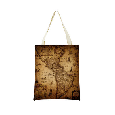 Vintage stara karta s uzorkom Market ECO torba za kupnju Dvostrani print dizajn Prijenosna ručna torba Sklopiva vanjska praktična pohrana