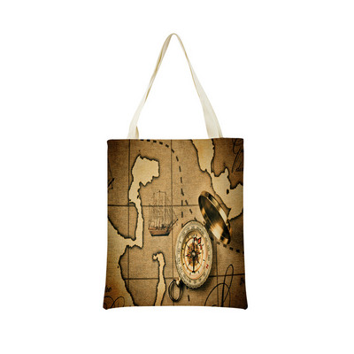 Vintage stara karta s uzorkom Market ECO torba za kupnju Dvostrani print dizajn Prijenosna ručna torba Sklopiva vanjska praktična pohrana