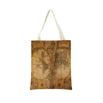 Vintage stara karta s uzorkom Market ECO torba za kupnju Dvostrani print dizajn Prijenosna ručna torba Sklopiva vanjska praktična pohrana