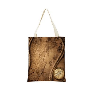 Vintage stara karta s uzorkom Market ECO torba za kupnju Dvostrani print dizajn Prijenosna ručna torba Sklopiva vanjska praktična pohrana