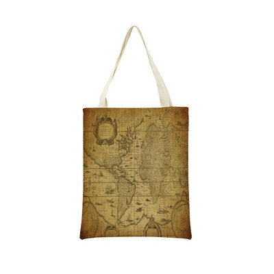 Vintage stara karta s uzorkom Market ECO torba za kupnju Dvostrani print dizajn Prijenosna ručna torba Sklopiva vanjska praktična pohrana