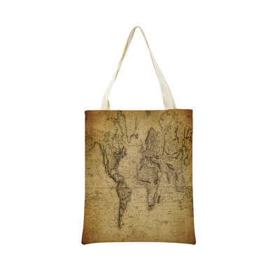 Vintage stara karta s uzorkom Market ECO torba za kupnju Dvostrani print dizajn Prijenosna ručna torba Sklopiva vanjska praktična pohrana