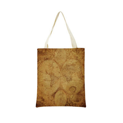 Vintage stara karta s uzorkom Market ECO torba za kupnju Dvostrani print dizajn Prijenosna ručna torba Sklopiva vanjska praktična pohrana