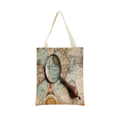 Vintage stara karta s uzorkom Market ECO torba za kupnju Dvostrani print dizajn Prijenosna ručna torba Sklopiva vanjska praktična pohrana