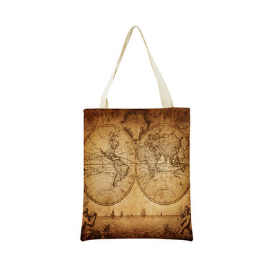 Vintage stara karta s uzorkom Market ECO torba za kupnju Dvostrani print dizajn Prijenosna ručna torba Sklopiva vanjska praktična pohrana