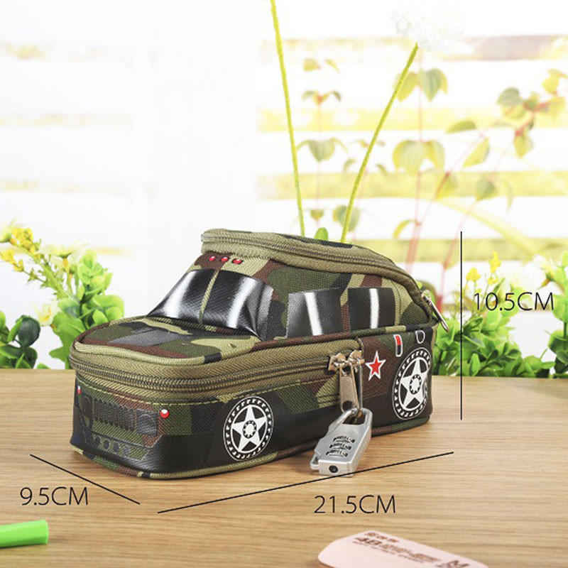 1 gab Creative Lielas ietilpības maskēšanās bezceļa transportlīdzekļa zīmuļu soma bērniem Modes skolas kancelejas piederumu kaste ar paroles slēdzeni