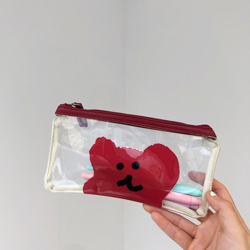 Корейска популярна мечка Прозрачна PVC чанта за моливи Kawaii Водоустойчива джобна чанта Портмоне Пакет за карти Канцеларски материали Инструмент за съхранение Чанта за момичета