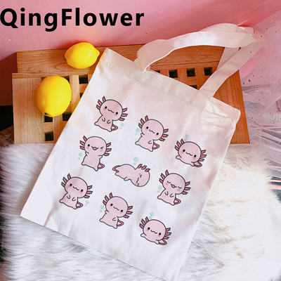 Axolotl iepirkumu soma kokvilnas otrreizējās pārstrādes soma pircēju audekla soma string tote greifers