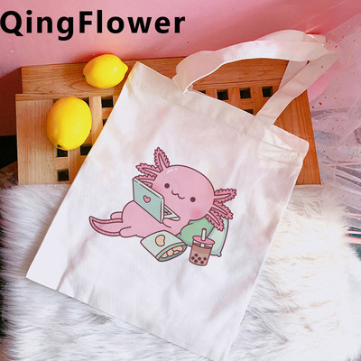Axolotl iepirkumu soma kokvilnas otrreizējās pārstrādes soma pircēju audekla soma string tote greifers