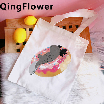 Axolotl iepirkumu soma kokvilnas otrreizējās pārstrādes soma pircēju audekla soma string tote greifers