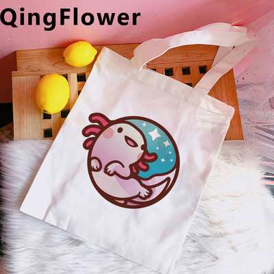 Axolotl iepirkumu soma kokvilnas otrreizējās pārstrādes soma pircēju audekla soma string tote greifers