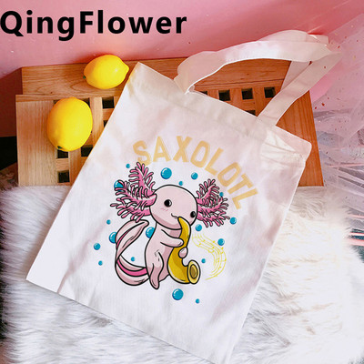 Axolotl iepirkumu soma kokvilnas otrreizējās pārstrādes soma pircēju audekla soma string tote greifers