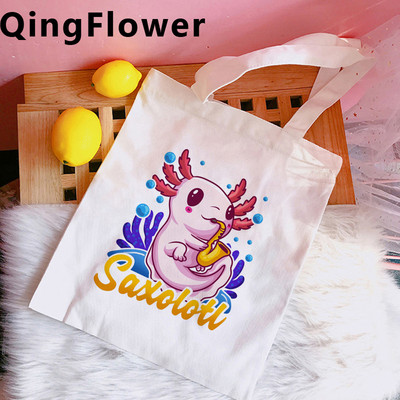 Axolotl iepirkumu soma kokvilnas otrreizējās pārstrādes soma pircēju audekla soma string tote greifers