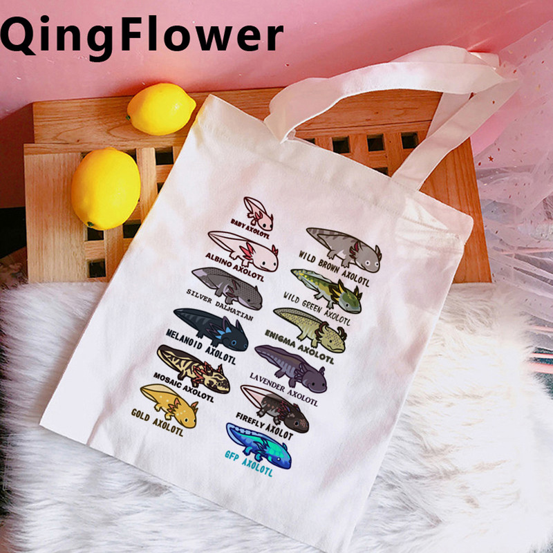 Axolotl iepirkumu soma kokvilnas otrreizējās pārstrādes soma pircēju audekla soma string tote greifers