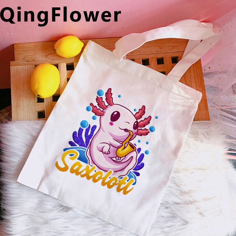 Axolotl iepirkumu soma kokvilnas otrreizējās pārstrādes soma pircēju audekla soma string tote greifers