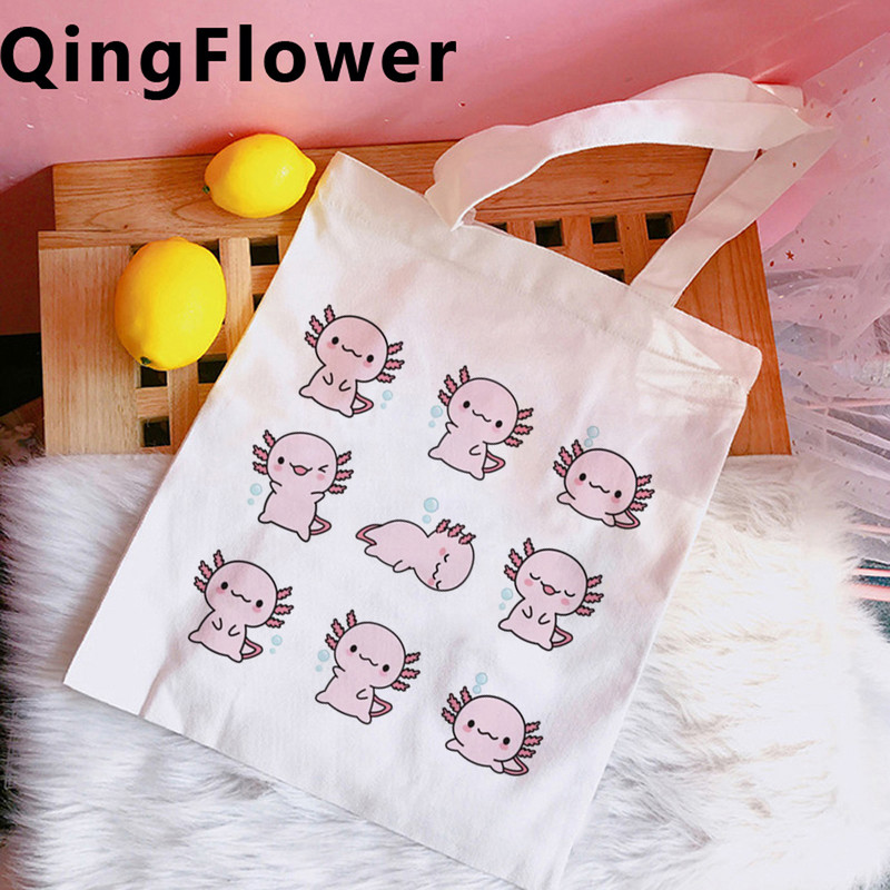 Axolotl iepirkumu soma kokvilnas otrreizējās pārstrādes soma pircēju audekla soma string tote greifers