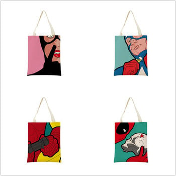 Αστεία PopArt Super Hero διπλής όψης σεντόνια τσάντα αγορών Eco Market Γυναικεία αναδιπλούμενη τσάντα φορητή Βολική θήκη αποθήκευσης