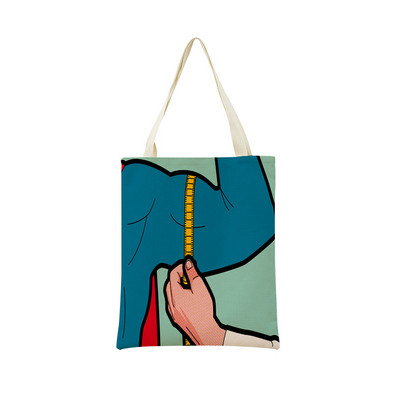 Juokingas PopArt Super Hero dvipusis spausdinimas Eco Market Lininis pirkinių krepšys moterims, sulankstoma rankinė, nešiojamas patogus laikymo krepšys