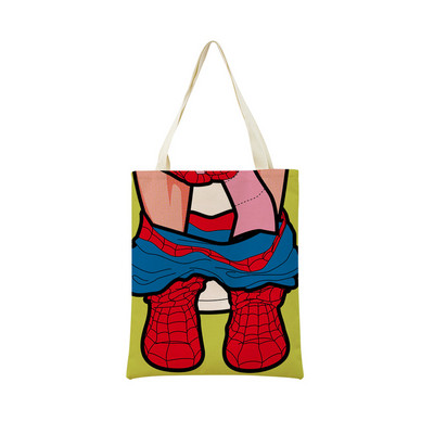 Juokingas PopArt Super Hero dvipusis spausdinimas Eco Market Lininis pirkinių krepšys moterims, sulankstoma rankinė, nešiojamas patogus laikymo krepšys