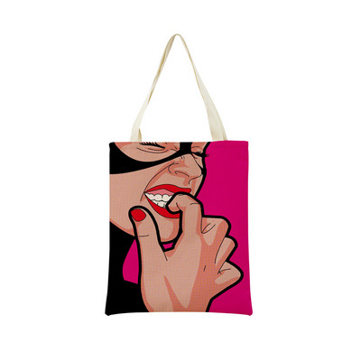 Juokingas PopArt Super Hero dvipusis spausdinimas Eco Market Lininis pirkinių krepšys moterims, sulankstoma rankinė, nešiojamas patogus laikymo krepšys