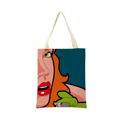 Juokingas PopArt Super Hero dvipusis spausdinimas Eco Market Lininis pirkinių krepšys moterims, sulankstoma rankinė, nešiojamas patogus laikymo krepšys