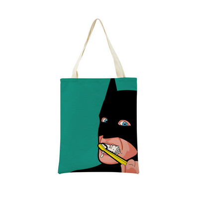Juokingas PopArt Super Hero dvipusis spausdinimas Eco Market Lininis pirkinių krepšys moterims, sulankstoma rankinė, nešiojamas patogus laikymo krepšys