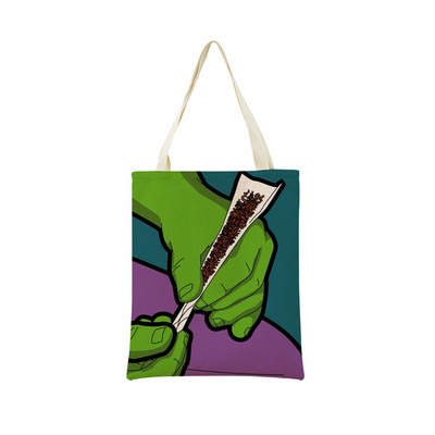 Juokingas PopArt Super Hero dvipusis spausdinimas Eco Market Lininis pirkinių krepšys moterims, sulankstoma rankinė, nešiojamas patogus laikymo krepšys