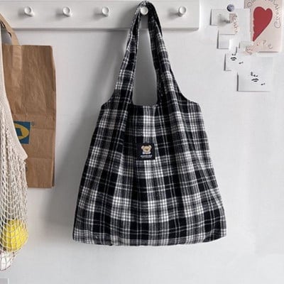 Ženska karirana platnena torba sa škotskim uzorkom Vintage Ženska velika torba velikog kapaciteta Ženska ležerna jednostavna karirana torba na rame