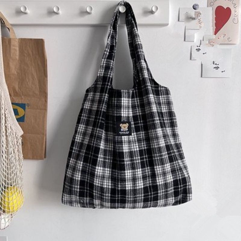 Ženska karirana platnena torba sa škotskim uzorkom Vintage Ženska velika torba velikog kapaciteta Ženska ležerna jednostavna karirana torba na rame