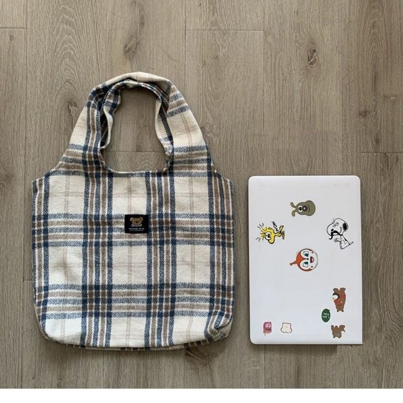 Ženska karirana platnena torba sa škotskim uzorkom Vintage Ženska velika torba velikog kapaciteta Ženska ležerna jednostavna karirana torba na rame