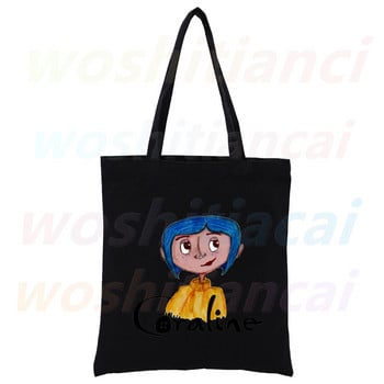 Coraline Girls Cartoon 90s Shopping Canvas Canvas Female Girl Tote Eco Shopper Τσάντες ώμου, Drop Ship