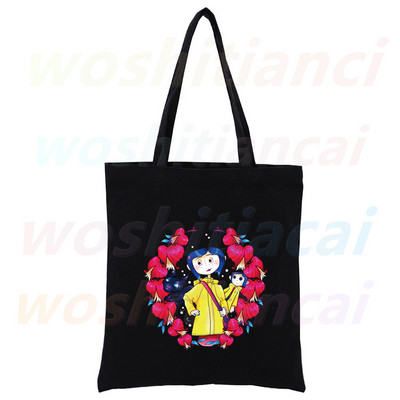 Coraline Girls Cartoon 90. roky Nákupná plátená taška pre dievčatá, eko taška cez rameno, dropshipping