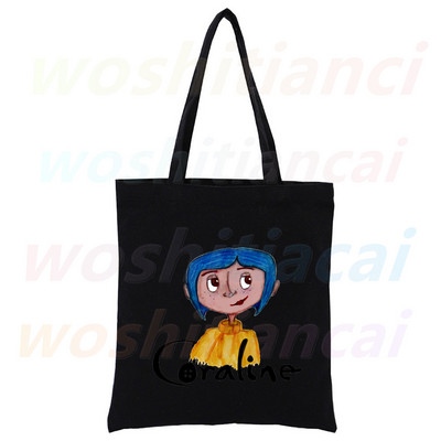 Coraline Girls Cartoon 90. roky Nákupná plátená taška pre dievčatá, eko taška cez rameno, dropshipping