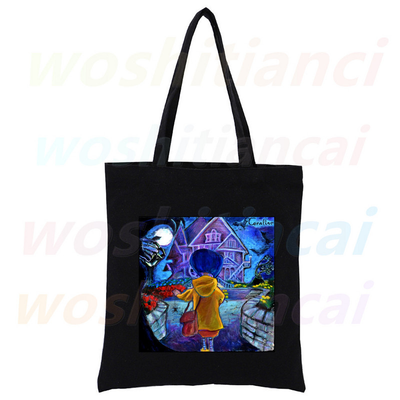 Coraline Girls Cartoon 90. roky Nákupná plátená taška pre dievčatá, eko taška cez rameno, dropshipping