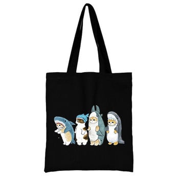 Τσάντα αγορών Cat Woman Shopper Πτυσσόμενη εκτύπωση Cool Shopper Bag Shopper Μαύρη Λευκή Γυναικείες Τσάντες ώμου για αγορές μόδας Τσάντα tote