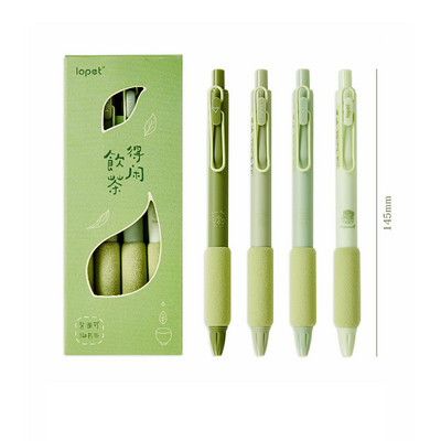 4gab Zaļās tējas gēla tintes pildspalvu komplekts, mīksts pieskāriena turētājs 0,5 mm lodīšu melna krāsa rakstīšanai Office School F7343