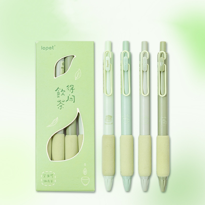 4gab Zaļās tējas gēla tintes pildspalvu komplekts, mīksts pieskāriena turētājs 0,5 mm lodīšu melna krāsa rakstīšanai Office School F7343