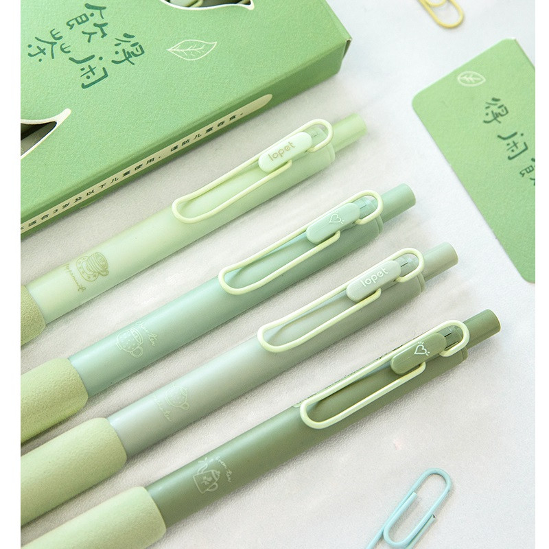 4gab Zaļās tējas gēla tintes pildspalvu komplekts, mīksts pieskāriena turētājs 0,5 mm lodīšu melna krāsa rakstīšanai Office School F7343