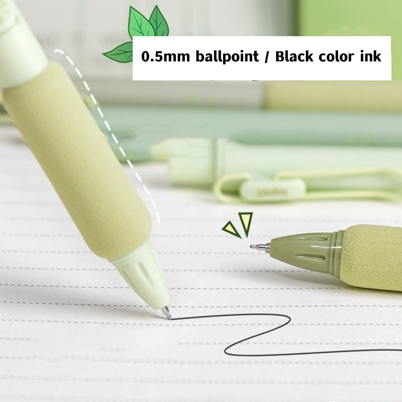 4gab Zaļās tējas gēla tintes pildspalvu komplekts, mīksts pieskāriena turētājs 0,5 mm lodīšu melna krāsa rakstīšanai Office School F7343