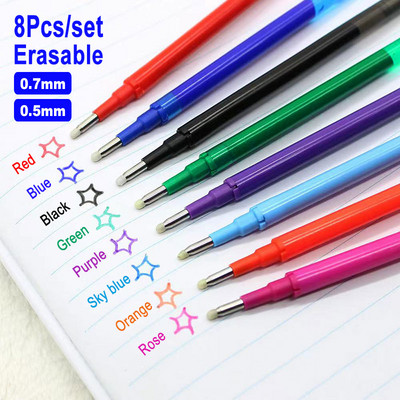 DELVTCH 8Pcs Σετ 0,7mm 0,5mm Erasable Gel Pen Refill Rod 8 Color Ink Bullet Tip Handle Office School Writing Granty 11cm