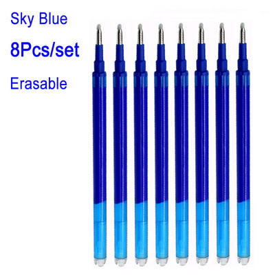 DELVTCH Set de 8 bucăți 0,7 mm 0,5 mm tijă de reumplere pentru stilou gel șters, cu 8 culori, mâner cu vârf de glonț, birou, școală, scris, papetărie 11 cm