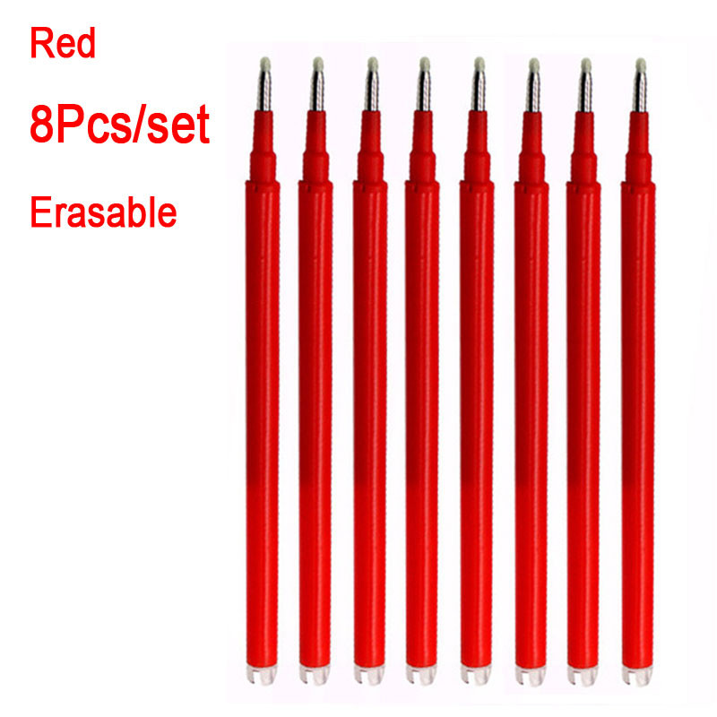 DELVTCH Set de 8 bucăți 0,7 mm 0,5 mm tijă de reumplere pentru stilou gel șters, cu 8 culori, mâner cu vârf de glonț, birou, școală, scris, papetărie 11 cm