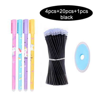 25Pcs/Lot Set olovki za mačke koje se mogu izbrisati, slatke olovke s jednorogom, periva gel olovka, 0,5 mm štapići za ponovno punjenje, uredska škola, kawaii pisaći pribor, poklon