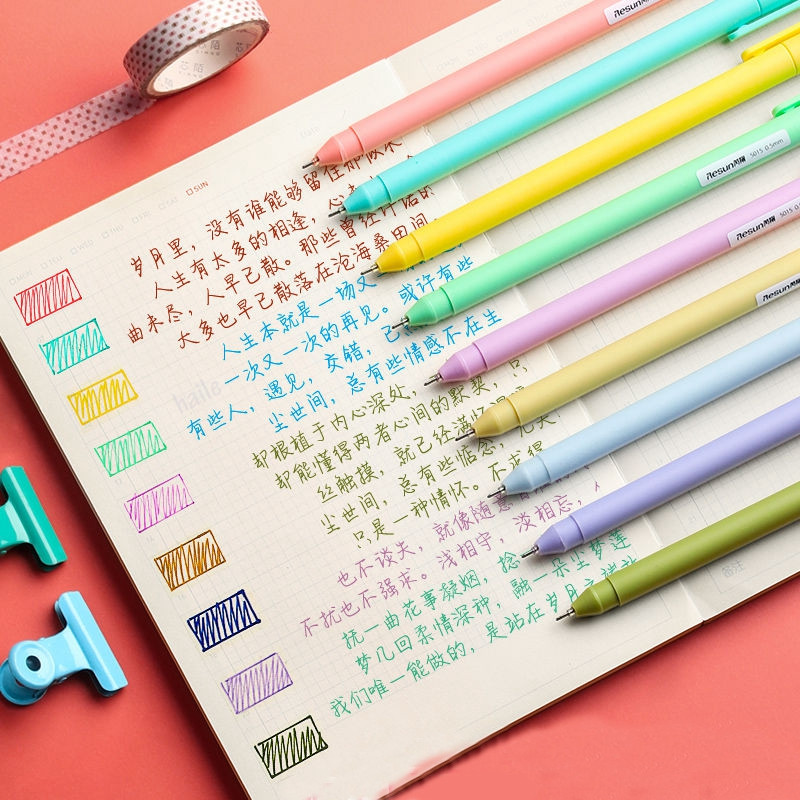 Haile 5/10kom/lot slatke Morandi gel olovke u boji Set Vintage Pen 0,5 mm Fina tinta, za ručne račune, Markeri za crtanje bilješki Pribor