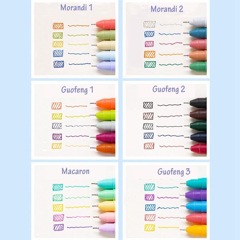 Haile 5/10kom/lot slatke Morandi gel olovke u boji Set Vintage Pen 0,5 mm Fina tinta, za ručne račune, Markeri za crtanje bilješki Pribor