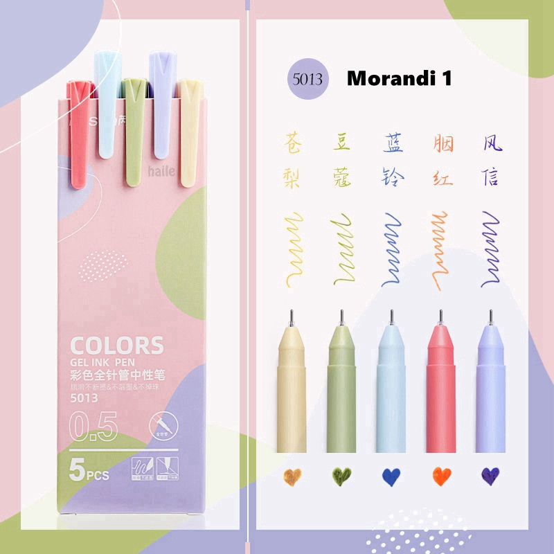 Haile 5/10kom/lot slatke Morandi gel olovke u boji Set Vintage Pen 0,5 mm Fina tinta, za ručne račune, Markeri za crtanje bilješki Pribor