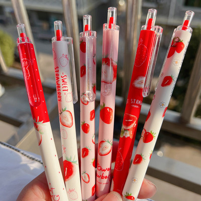 6 τμχ/παρτίδα Cute Pens Strawberry Press Gel στυλό 0,5 mm Μαύρο μελάνι στυλό για σχολικά επιστολόχαρτα Μαθητικά είδη γραφής