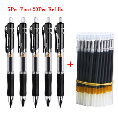 5+20 db/tétel visszahúzható zselés tollkészlet fekete/piros/kék tinta íráshoz 0,5 mm-es utántöltő Irodai kellékek Iskolaszerek Irodaszerek